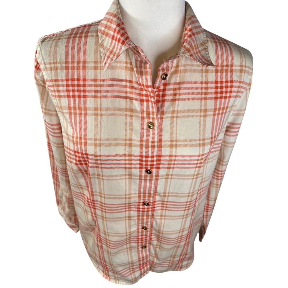 JONES NEW YORK Signature Plaid Shirt Women's Large L/G Button Front Cotton - Picture 3 of 10